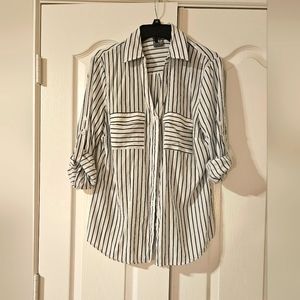 Large Striped button up womens blouse Soho brand